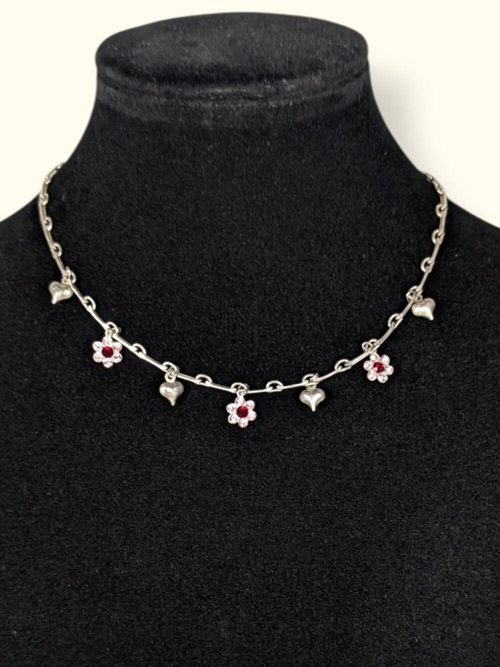 Dainty Dangling Floral Rhinestone & Heart Necklace